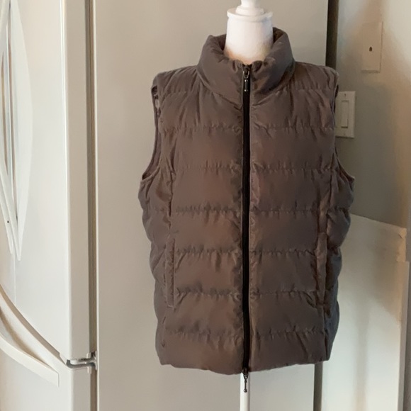 Puffy vest -color is iridescent gray/dark taupe velour feel. Size L. - Picture 4 of 10